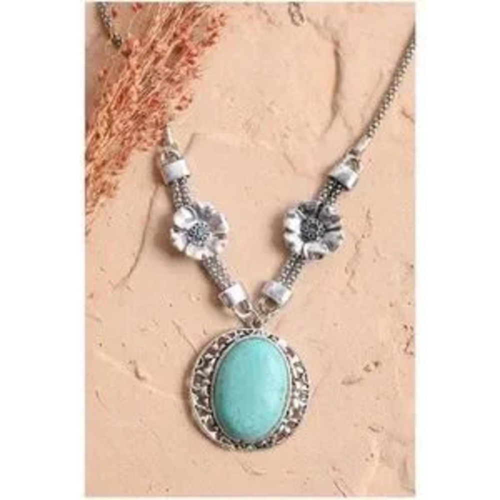 Turquoise Florette Silver Tone Necklace
